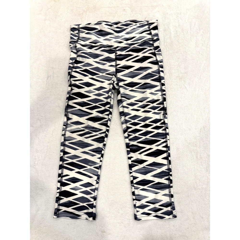 26 International Athletic Collection Capri Leggings Black White Diamond Print L
